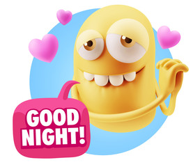  3d Rendering. Emoji in love with hearts shapes saying Good Nigh