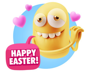  3d Rendering. Emoji in love with hearts shapes saying Happy Eas