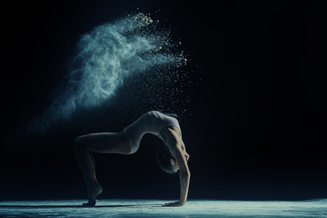 Obraz na płótnie Canvas Concept photo. Female dancer in cloud of dust