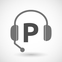 Isolated  headset icon with    the letter P