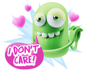  3d Rendering. Emoji in love with hearts shapes saying I Don't C