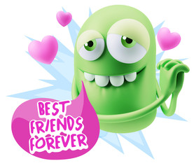  3d Rendering. Emoji in love with hearts shapes saying Best Frie