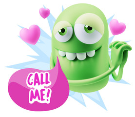  3d Rendering. Emoji in love with hearts shapes saying Call Me w