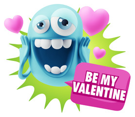 3d Rendering. Love Emoticon Face with hands on cheeks saying Be