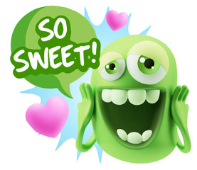 3d Rendering. Love Emoticon Face with hands on cheeks saying So