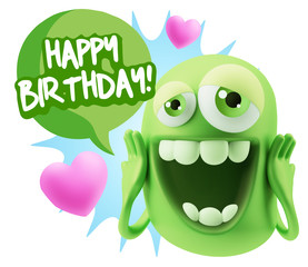 3d Rendering. Love Emoticon Face with hands on cheeks saying Hap