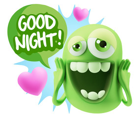 3d Rendering. Love Emoticon Face with hands on cheeks saying Goo