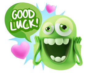 3d Rendering. Love Emoticon Face with hands on cheeks saying Goo