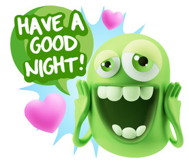 3d Rendering. Love Emoticon Face with hands on cheeks saying Hav