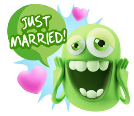 3d Rendering. Love Emoticon Face with hands on cheeks saying Jus