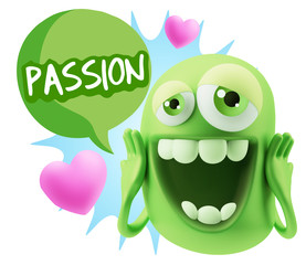 3d Rendering. Love Emoticon Face with hands on cheeks saying Pas