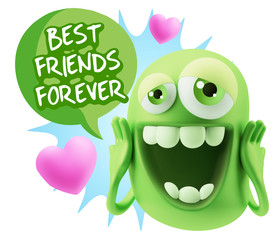 3d Rendering. Love Emoticon Face with hands on cheeks saying Bes