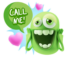 3d Rendering. Love Emoticon Face with hands on cheeks saying Cal