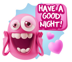 3d Rendering. Love Emoticon Face with hands on cheeks saying Hav