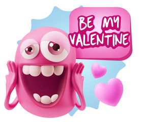 3d Rendering. Love Emoticon Face with hands on cheeks saying Be