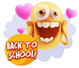 3d Rendering. Love Emoticon Face with hands on cheeks saying Bac