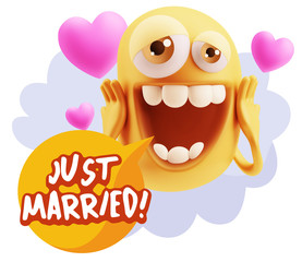 3d Rendering. Love Emoticon Face with hands on cheeks saying Jus