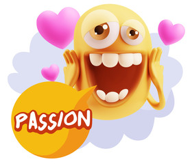 3d Rendering. Love Emoticon Face with hands on cheeks saying Pas