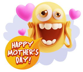 3d Rendering. Love Emoticon Face with hands on cheeks saying Hap