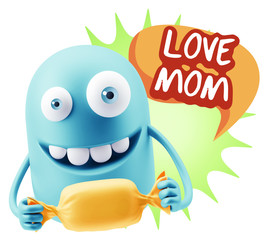 Obraz premium 3d Rendering. Candy Gift Emoticon Face saying Love Mom with Colo