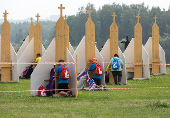  Pilgrims in Zone of Reconciliation at Sanctuary of Divine Mercy in Lagiewniki. WYD participants...