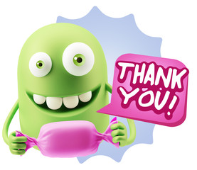 3d Rendering. Candy Gift Emoticon Face saying Thank You with Col