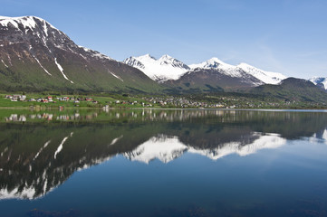 Norway. Norwegian fjord / There are mountains plunging into the sea from hundreds of meters, fjords, tall mountain peaks, northern lights and midnight sun.