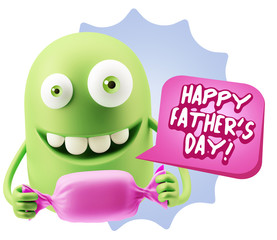 3d Rendering. Candy Gift Emoticon Face saying Happy Father's Day