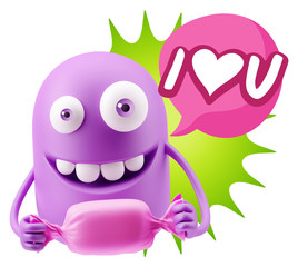 Obraz premium 3d Rendering. Candy Gift Emoticon Face saying I Love U with Colo
