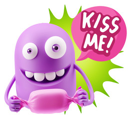 Naklejka premium 3d Rendering. Candy Gift Emoticon Face saying Kiss Me with Color