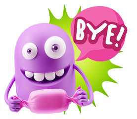 3d Rendering. Candy Gift Emoticon Face saying Bye with Colorful