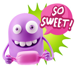 Fototapeta premium 3d Rendering. Candy Gift Emoticon Face saying So Sweet with Colo
