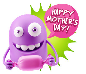 3d Rendering. Candy Gift Emoticon Face saying Happy Mother's Day