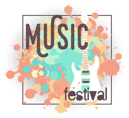 Vector template for a concert poster or a flyer with electric guitar.