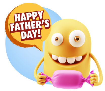 3d Rendering. Candy Gift Emoticon Face saying Happy Father's Day