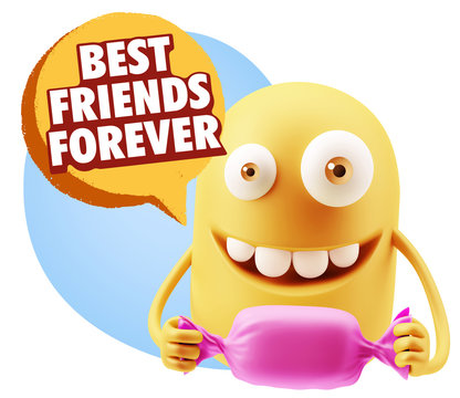 3d Rendering. Candy Gift Emoticon Face saying Best Friends Forev