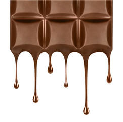 chocolate dripping from chocolate bar isolated on white backgrou