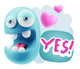 Obraz premium 3d Rendering. Emoticon Face in Love saying Yes with Colorful Spe