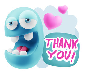 3d Rendering. Emoticon Face in Love saying Thank You with Colorf