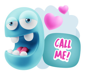 3d Rendering. Emoticon Face in Love saying Call Me with Colorful