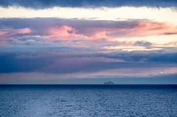 Naklejka na ściany i meble Sunset view on the Baltic sea