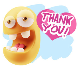3d Rendering. Emoticon Face in Love saying Thank You with Colorf