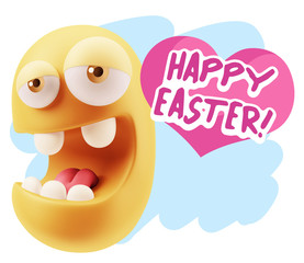 3d Rendering. Emoticon Face in Love saying Happy Easter with Col