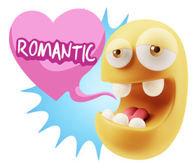 3d Rendering. Emoticon Face in Love saying Romantic with Colorfu