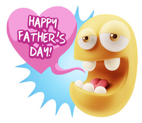 3d Rendering. Emoticon Face in Love saying Happy Father's Day wi