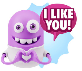 3d Rendering. Romantic Emoticon with hands forming a heart drawi