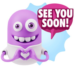 3d Rendering. Romantic Emoticon with hands forming a heart drawi