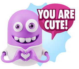 3d Rendering. Romantic Emoticon with hands forming a heart drawi