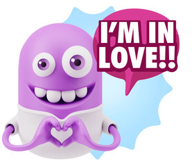 3d Rendering. Romantic Emoticon with hands forming a heart drawi