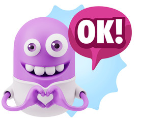 3d Rendering. Romantic Emoticon with hands forming a heart drawi